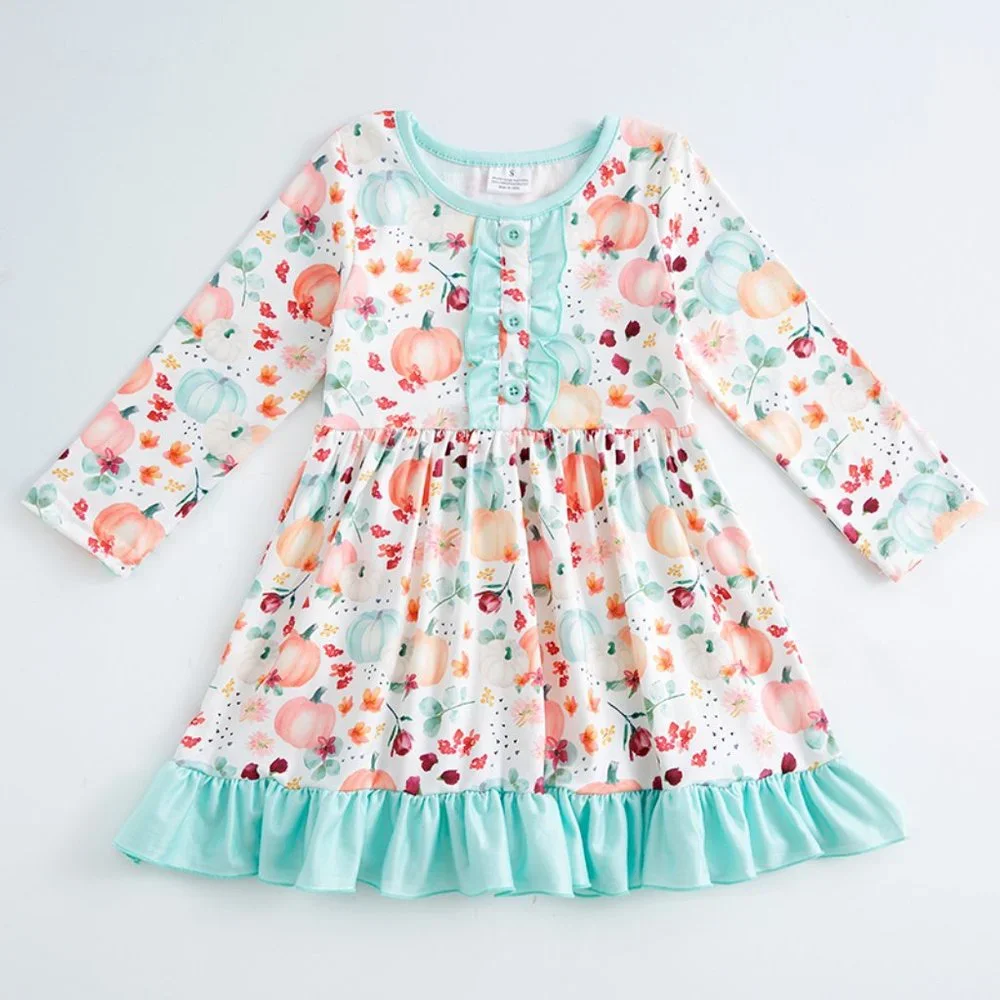 Boutique Pumpkin Girls Long Sleeve Ruffle Dress